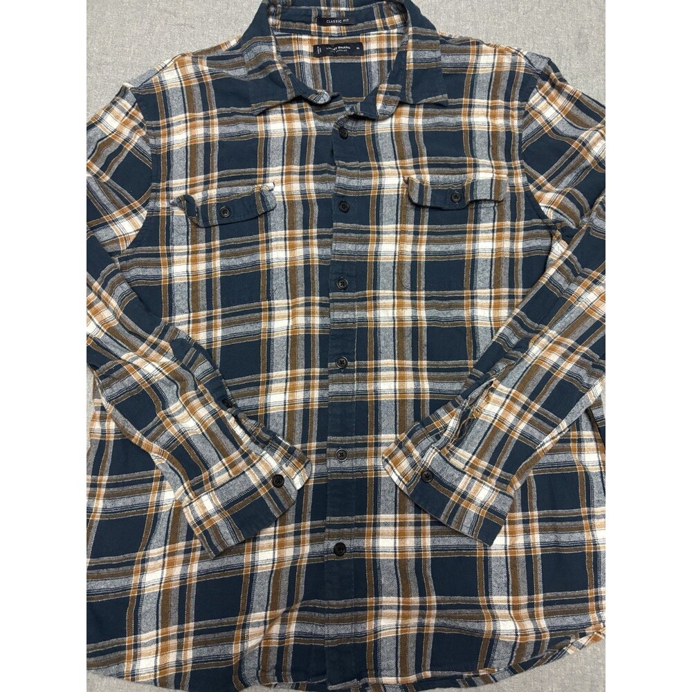 Lucky Brand Mens XL Plaid Flannel Long Sleeve Shirt Blue Classic Fit Cotton